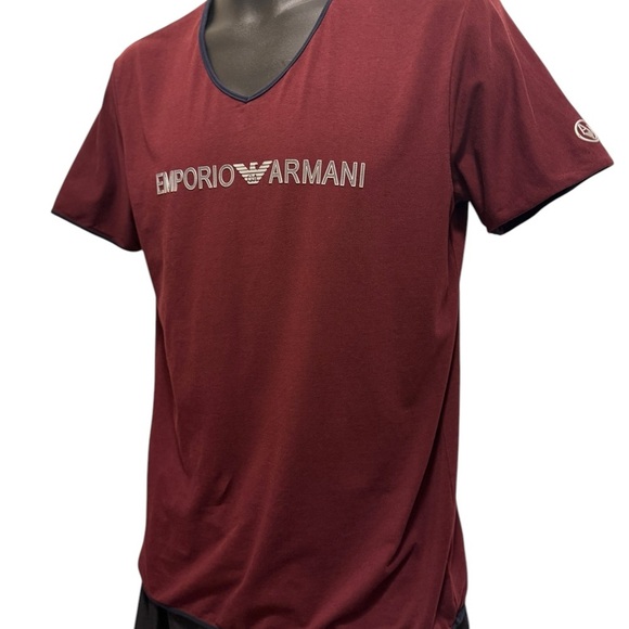 Armani Exchange Men's Slim Fit Short Sleeve Pima Cotton V-Neck Shirt, Burgundy - Picture 5 of 16